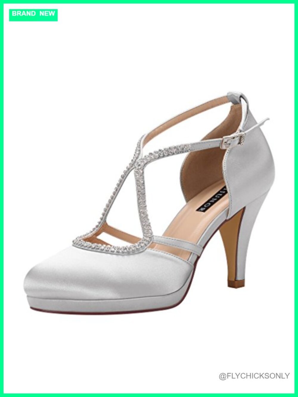 Women's Satin Low Heel Ankle Strap Platform Wedding Shoes